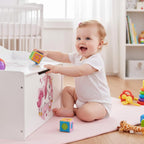 Leomark Kinderbank Hölzerne - UV-Druck: Rosa Einhorn - Kindertruhenbank, Behälter für Spielzeug, Truhe für Kinderzimmer, Höhe: 46 cm