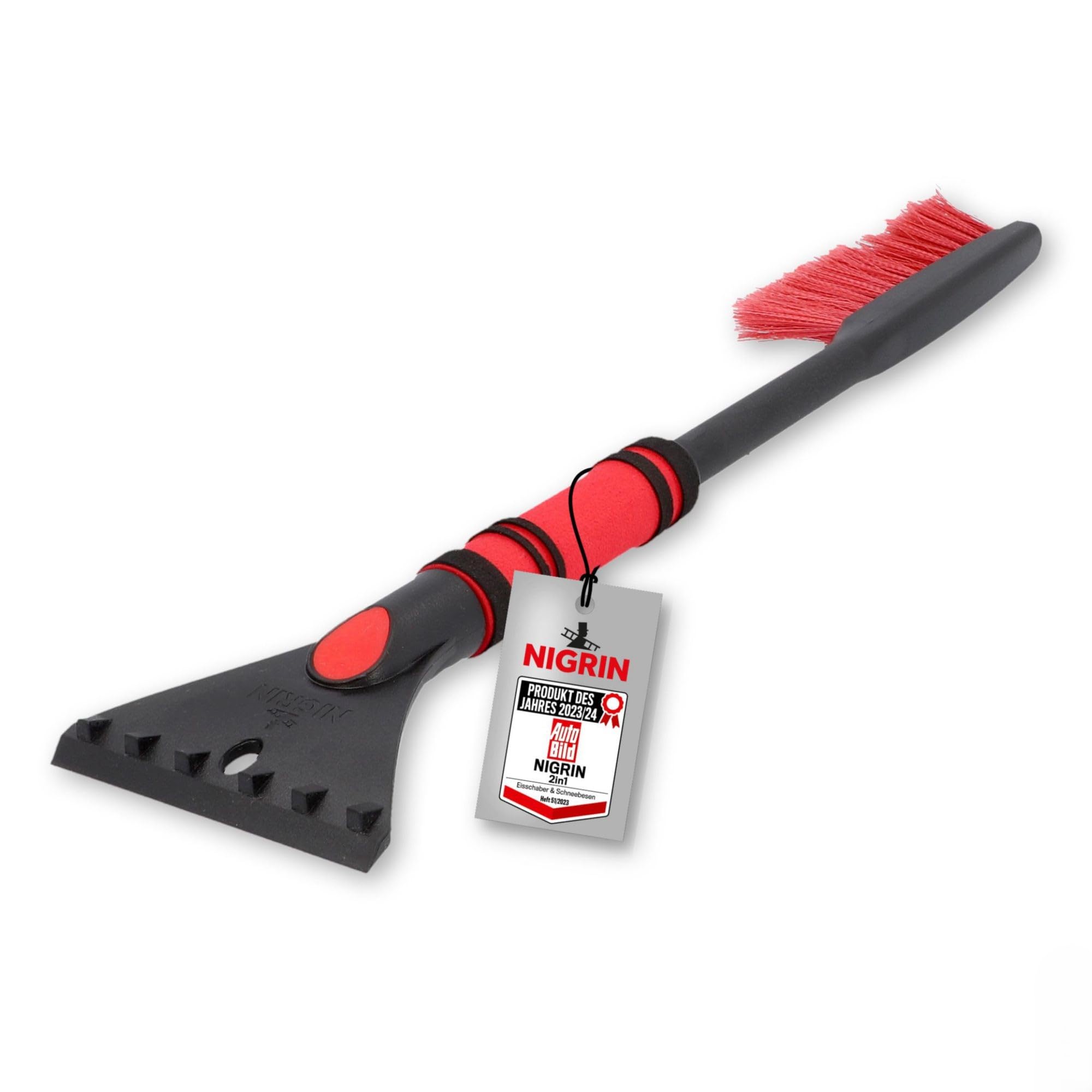 NIGRIN Eiskratzer Auto mit Schneebesen, ergonomischer rutschfester Softgriff, aus hochstabilem ABS, Schwarz-Rot