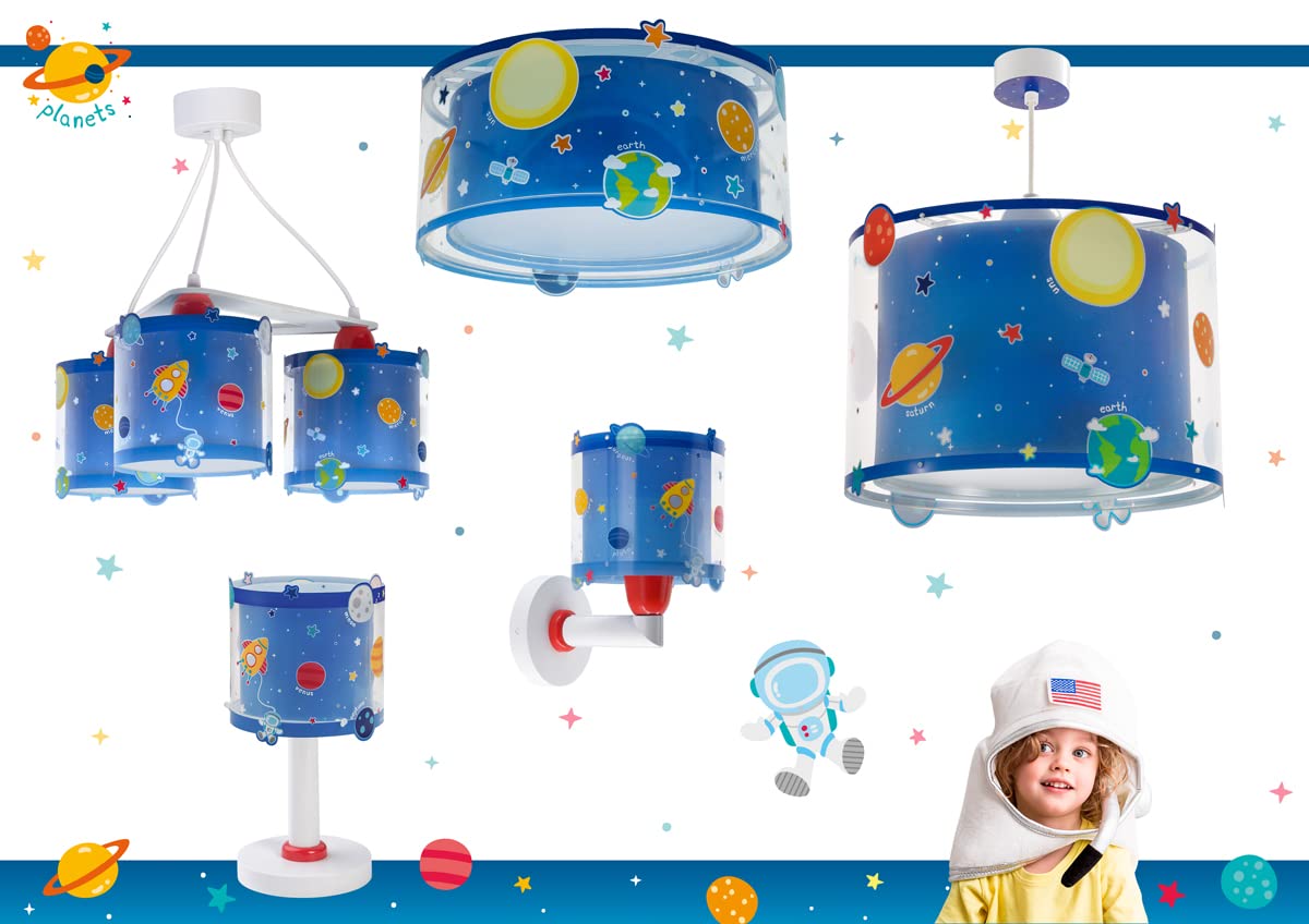 Dalber Deckenlampe kinderzimmer, Deckenleuchte für Kinder Planets Planeten Sonnensystem, 41346N, E27, Blau