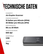 Canon P-215II imageFORMULA Scanner Dokumentenscanner (Duplex Einzug, 600 DPI, Farbscan, Canon CaptureOnTouch Software, Lite Presto! BizCard Reader, Reader PaperPort) schwarz, 9705B003