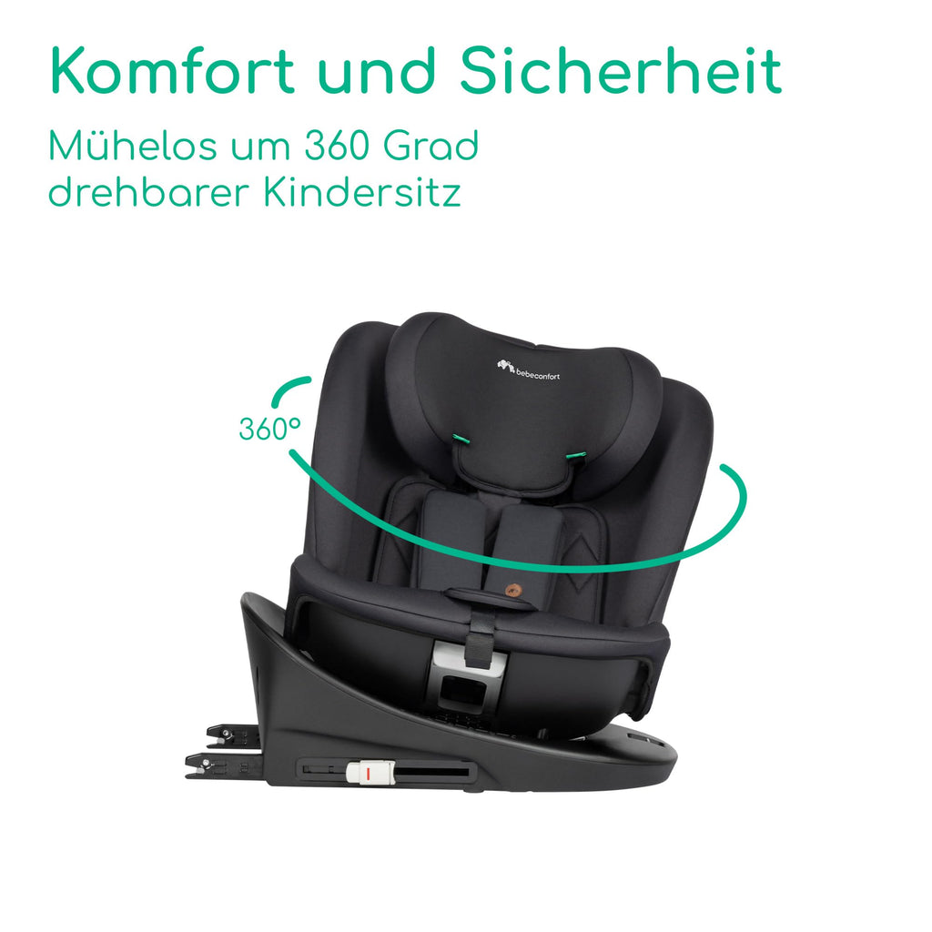 Bebeconfort RevolveFix 360 i-Size, Autositz 360 Drehbar, 0–12 Jahre, 40–150cm, ISOFIX Kindersitz, Top-Tether-Installation, 360°-Drehung, 6 Liegepositionen, 12 Kopfstützenpositionen, Full Black