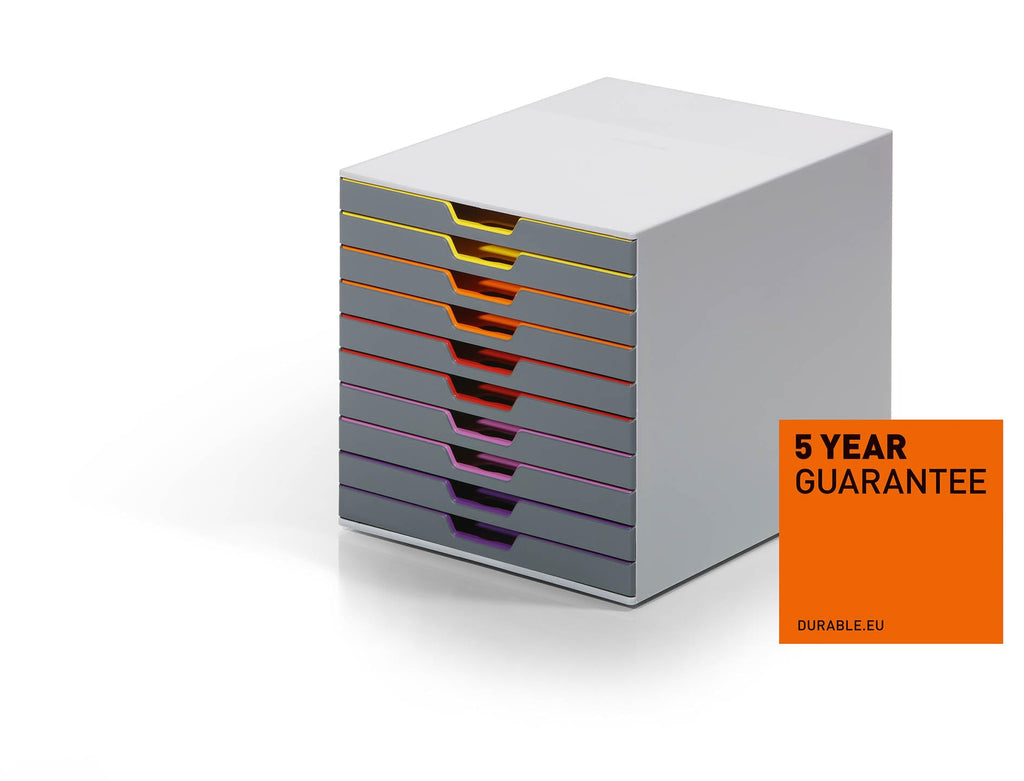 Durable Schubladenbox A4 (Varicolor) 10 Fächer für Dokumentenablage, mit Etiketten zur Beschriftung, mehrfarbig, 761027