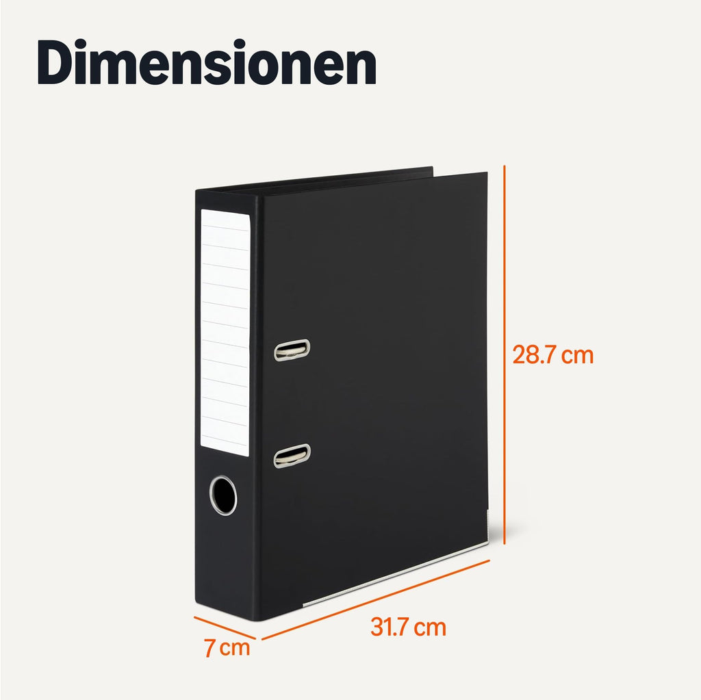 Amazon Basics Aktenordner, A4-Format, Ringordner, Büroordner, 10er-Pack, Schwarz