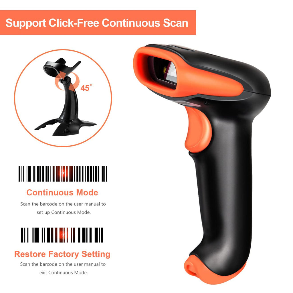 Tera Barcode-Scanner 1D 2D QR 3 in 1 Wireless 2.4 GHz/Bluetooth/USB Wired Barcode-Lesegerät mit Ständer/Halterung, HW0001