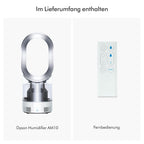 Dyson AM10 Luftbefeuchter und Ventilator, Ultrafeine Kaltluft-Befeuchtung, Automatische Feuchtigkeitskontrolle, Weiß/Silber