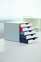 Durable Schubladenbox A4 (Varicolor Mix) 5 Fächer, mit Etiketten zur Beschriftung, mehrfarbig, 762527