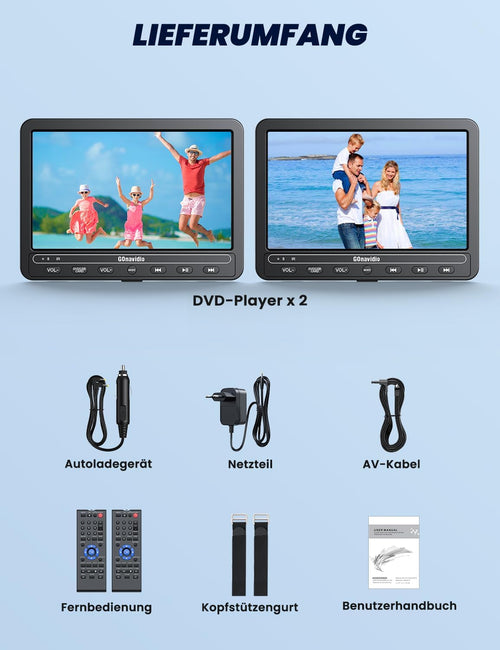 10,5 Zoll DVD Players Auto 2 mit HDMI-Eingang, 5-Stunden-Akkulaufzeit, DVD-Player Auto, USB/TF-Karte, Speicherkapazität, Wiedergabe gleicher/verschiedener Filme, Regionsfrei