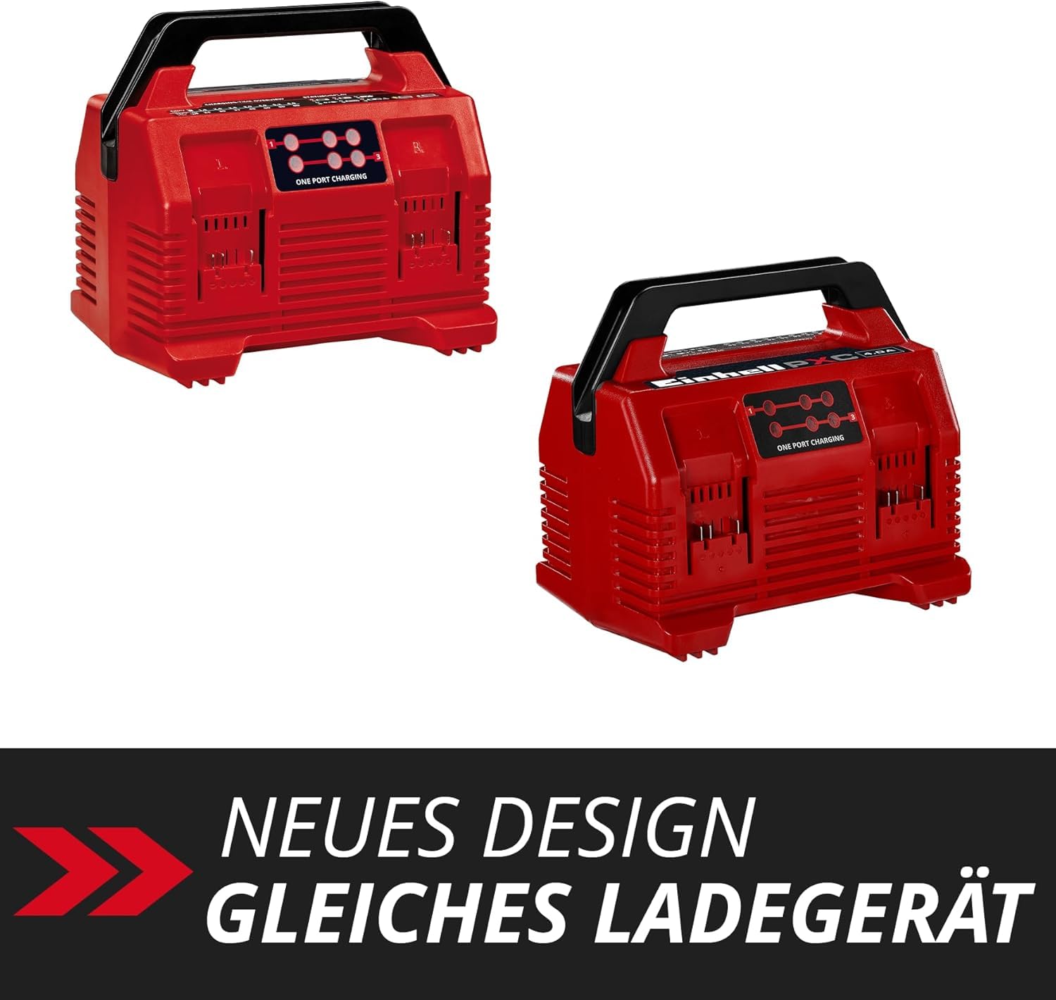 Einhell Original Ladegerät Power X-Quattrocharger 4A Power X-Change (Li-Ion, 18V, gleichzeitiges Laden von 2x2 Akkus, Akkuüberwachung, intelligentes Lademanagement, 6-fache LED-Zustandsanzeige)