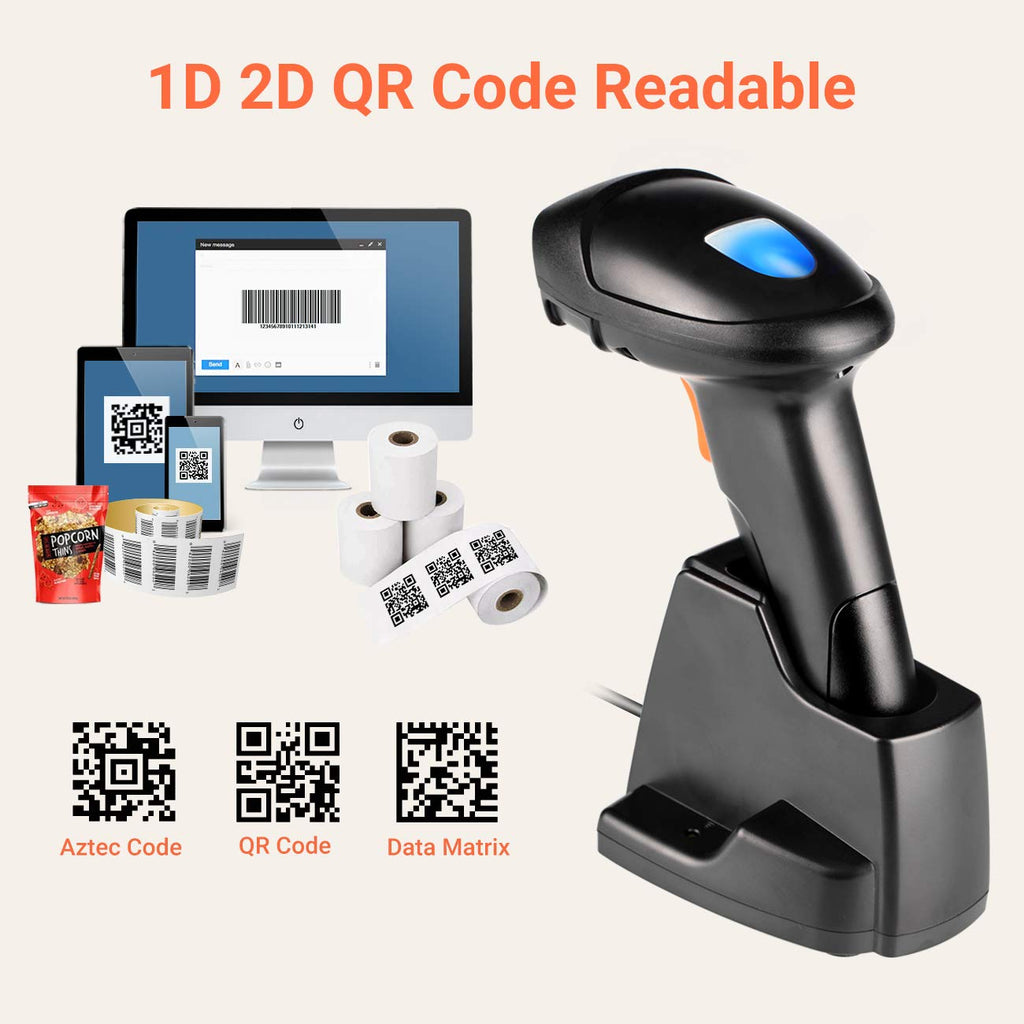 Tera Pro Extreme Leistung 1MP-Kamera Barcodescanner QR 2D 1D Bluetooth Barcode Scanner Wireless 2,4G mit USB Ladestation Hochauflösendes Scannen, HW0007