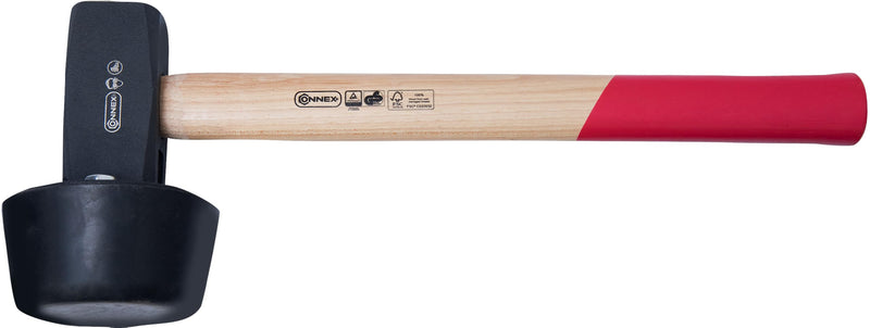 Connex Plattenverlegehammer 2400 g - rot / schwarz - mit Holzstiel aus Hickory - mit austauschbarem Gummi-Schlagkopf 110 mm Ø / Hammer / Schonhammer / Pflasterhammer / COX622256