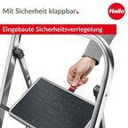Hailo K70 StandardLine Alu-Klapptritt-Leiter - 3 große Stahl-Stufen mit Anti-Rutsch-Matten belastbar bis 150 kg - Trittleiter mit Klappsicherung - besonders leicht und einfach zu verstauen - Silber