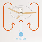 CREATE / WINDCALM M/Deckenventilator ABS mit Beleuchtung Weiß Hellesholzflügel-Optik mit Fernbedienung / 40W, Leise, Ø132cm, 6 Geschwindigkeiten, Timer, DC-Motor, Sommer-Winterbetrieb