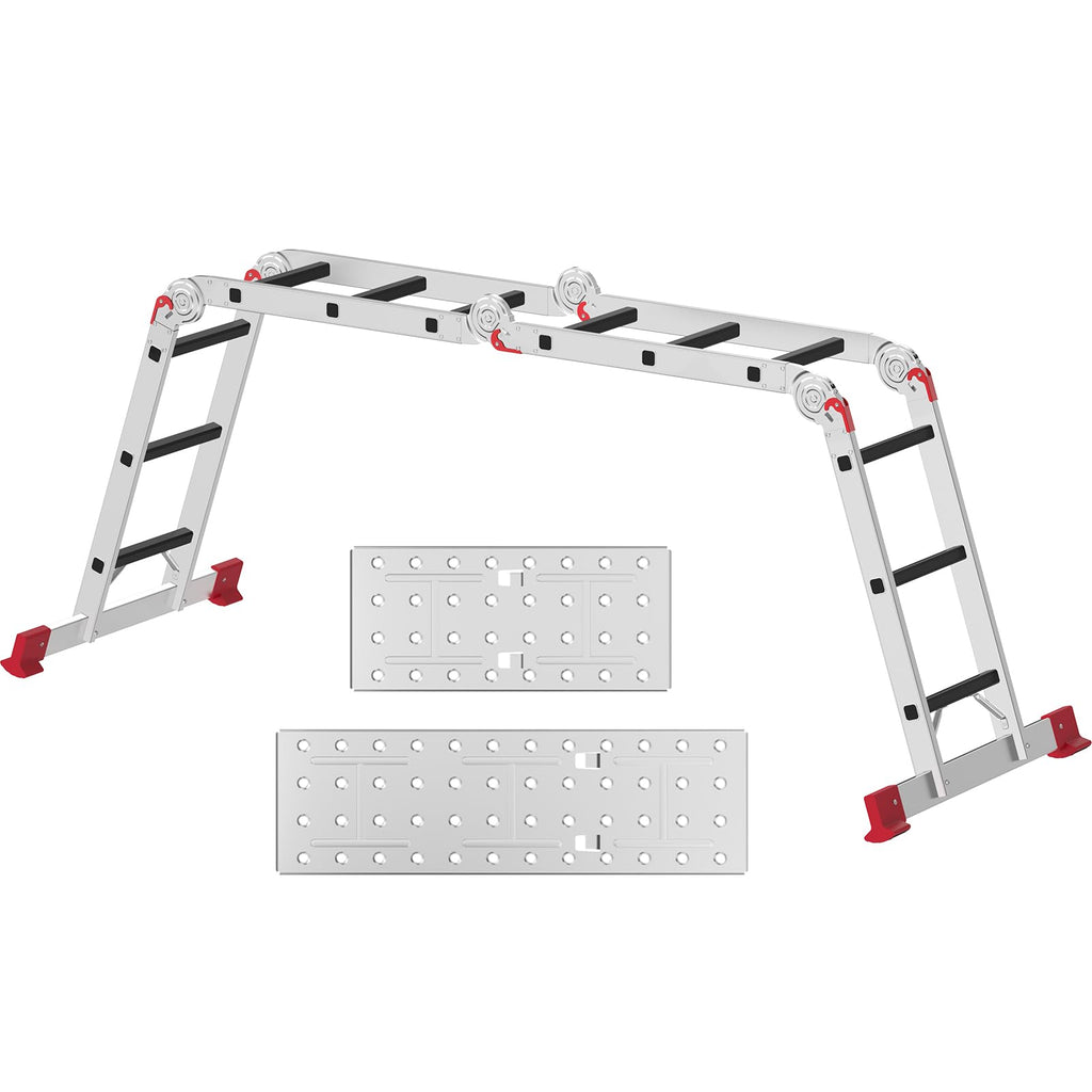 AMHANCIBLE Mehrzweckleiter, Leiter, 3.4M Aluleiter, 4 x 3 Stufen, Trittleiter, Haushaltsleiter, bis 150 kg,12 Stufen, in 6 Positionen, TÜV/GS Zertifiziert, Anti-Rutsch, Stabil und Robust EBAL01RD
