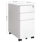 SONGMICS Rollcontainer, Aktenschrank, Büroschrank mit Rollen, Schreibtisch, Unterschrank, abschließbar, Schubladen, Dokumente in DIN-A4-, Legal-, Letter-Format, Hängeregistratur, weiß OFC030W01