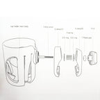360 Grad drehbarer Getränkehalter für Kinderwagen & Fahrrad - Großer Durchmesser, entwickelt für Gehhilfe, Rollstuhl, Roller (Schwarz)