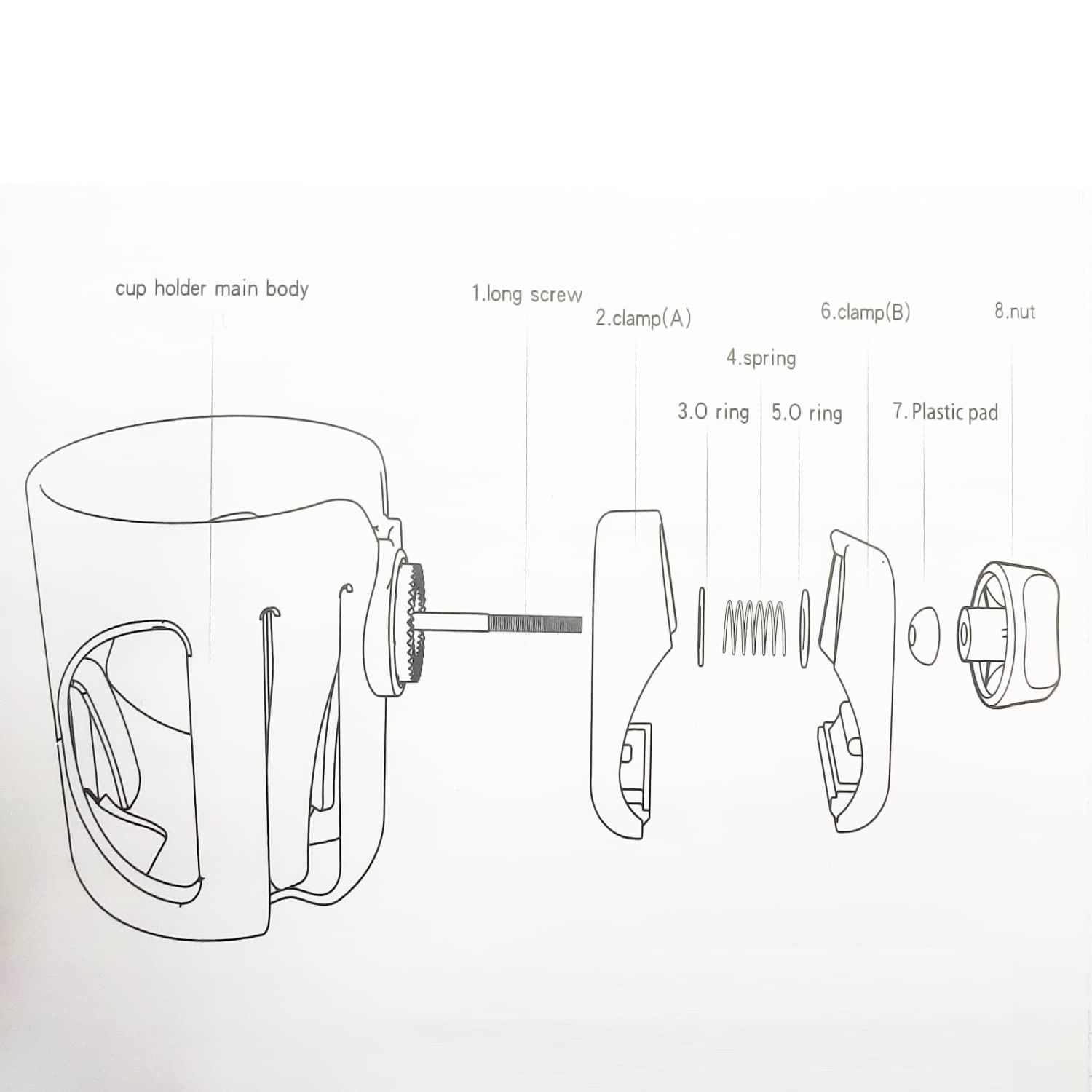360 Grad drehbarer Getränkehalter für Kinderwagen & Fahrrad - Großer Durchmesser, entwickelt für Gehhilfe, Rollstuhl, Roller (Schwarz)