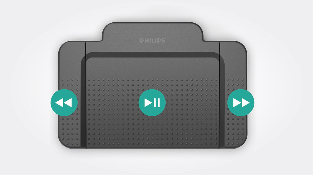 Philips ACC2320 USB-Fußschalter, 3 Pedal-Design Schnellvorlauf, Wiedergabe, Schnellrücklauf, CD mit Treibern und Konfigurationssoftware Anthrazit