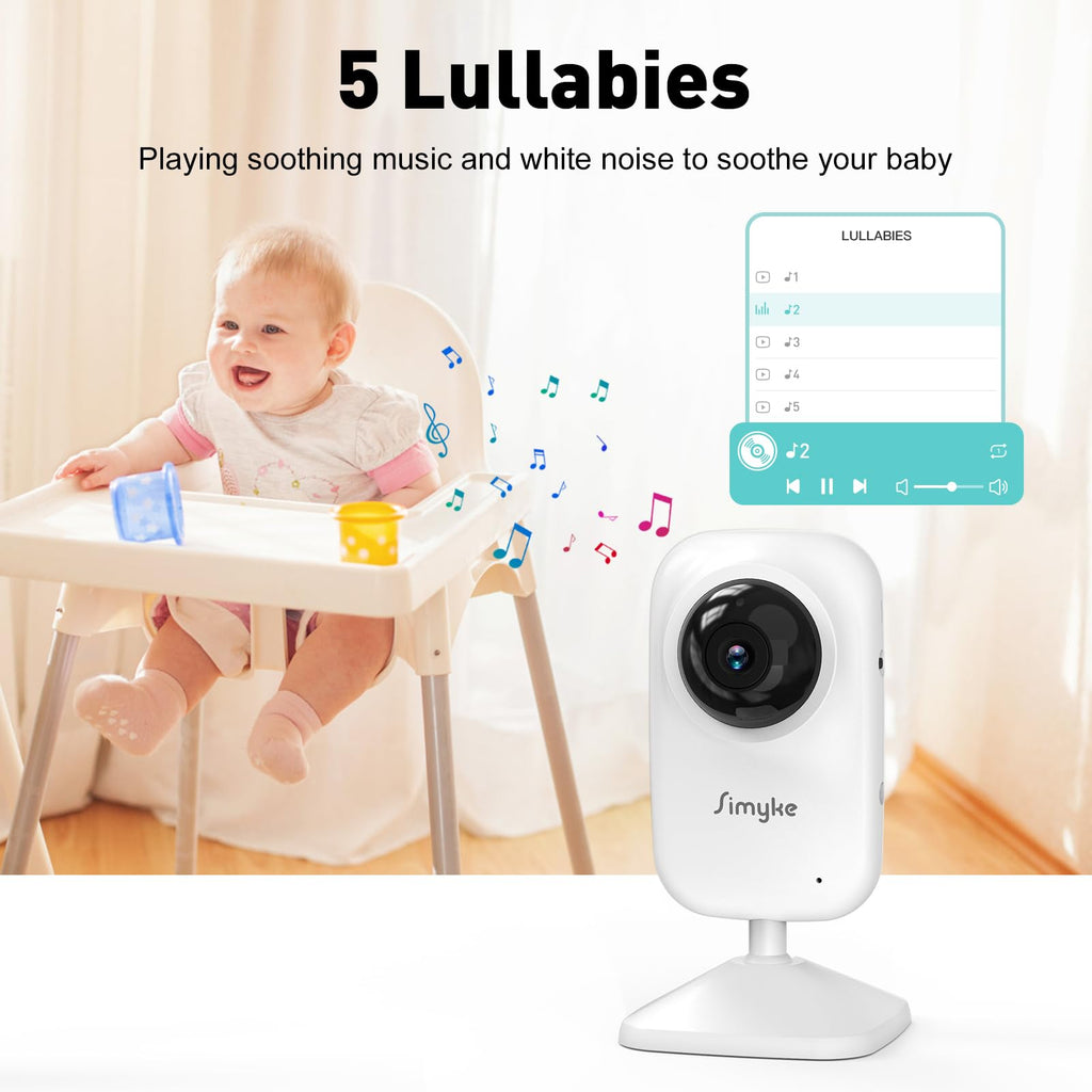 Simyke Baby Video Monitor, WiFi Baby Kamera, 2,8 Zoll Display und App-Steuerung, 1000 Fuß Lange Reichweite, 2-Wege-Gespräch, automatische Nachtsicht, Alarm