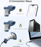 Inateck Wireless Barcode Scanner 2D, Bluetooth 5.0, 2.4Ghz Barcode Reader, QR Code Scanner, liest von Bildschirmen, BCST-73