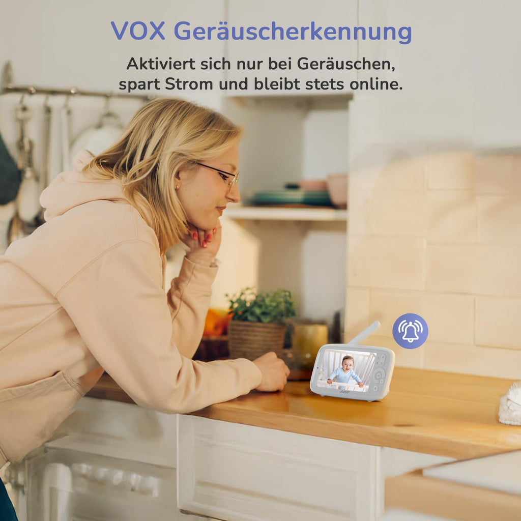 jeeber 2K 5" Baby Monitor Video, Controllo Tramite Cellulare APP & Monitor, 360° Telecamera Bambini, Visione Notturna, Temperatura, Movimento, Rilevamento Del Pianto, Ninne Nanne, Audio Bidirezionale