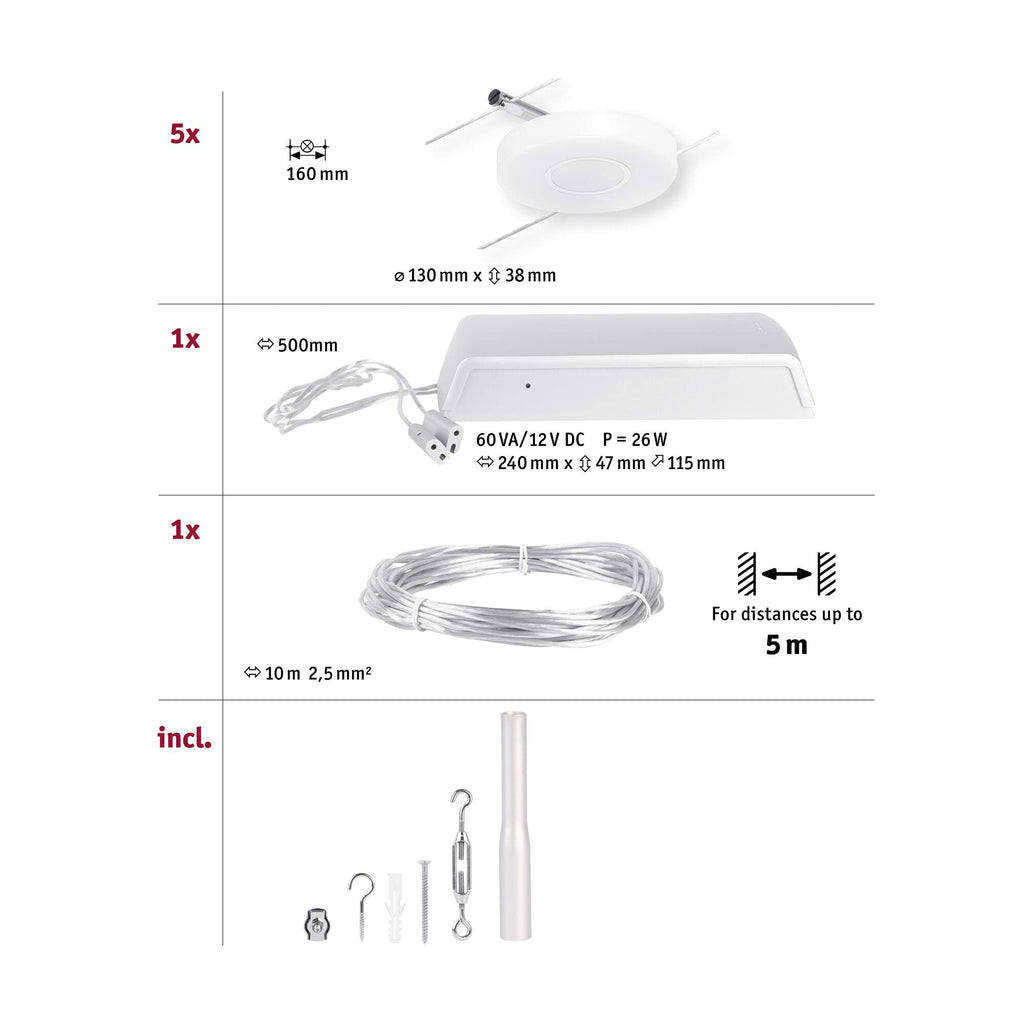 Paulmann Wire Systems Set DiscLED 5x4,5W Chrom mat
