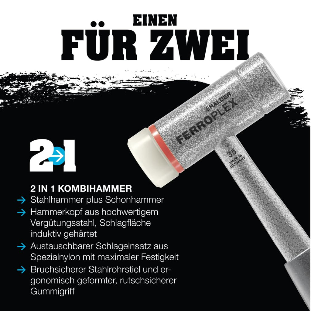 FERROPLEX-Kombihammer, Schlosser- und Schonhammer in Einem | D=30 mm | 3677.030