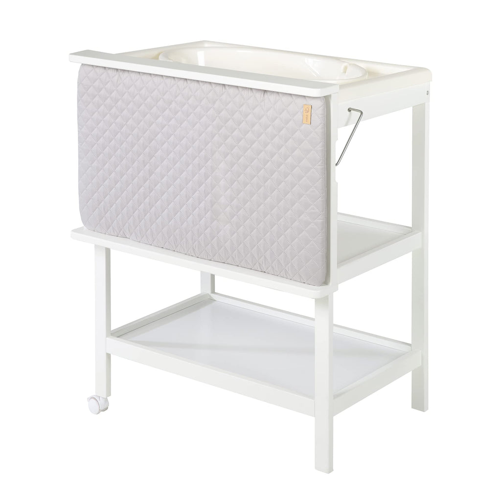 roba Bade Wickel Kombination + Wickelauflage Style grau - Mobiler Kombi Wickeltisch mit integrierter Badewanne - mit schwenkbarer Wickelfläche - Holz weiß