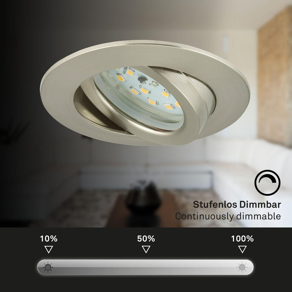 Briloner Leuchten LED Einbauleuchte, dimmbar, Einbaustrahler, LED Strahler, Spots, Deckenstrahler, Deckenspot, Lampen Wohnzimmer, LED Einbaustrahler 230v, Deckeneinbauleuchten, Einbaustrahler Set, schwenkbar, rund [Energieklasse A+]