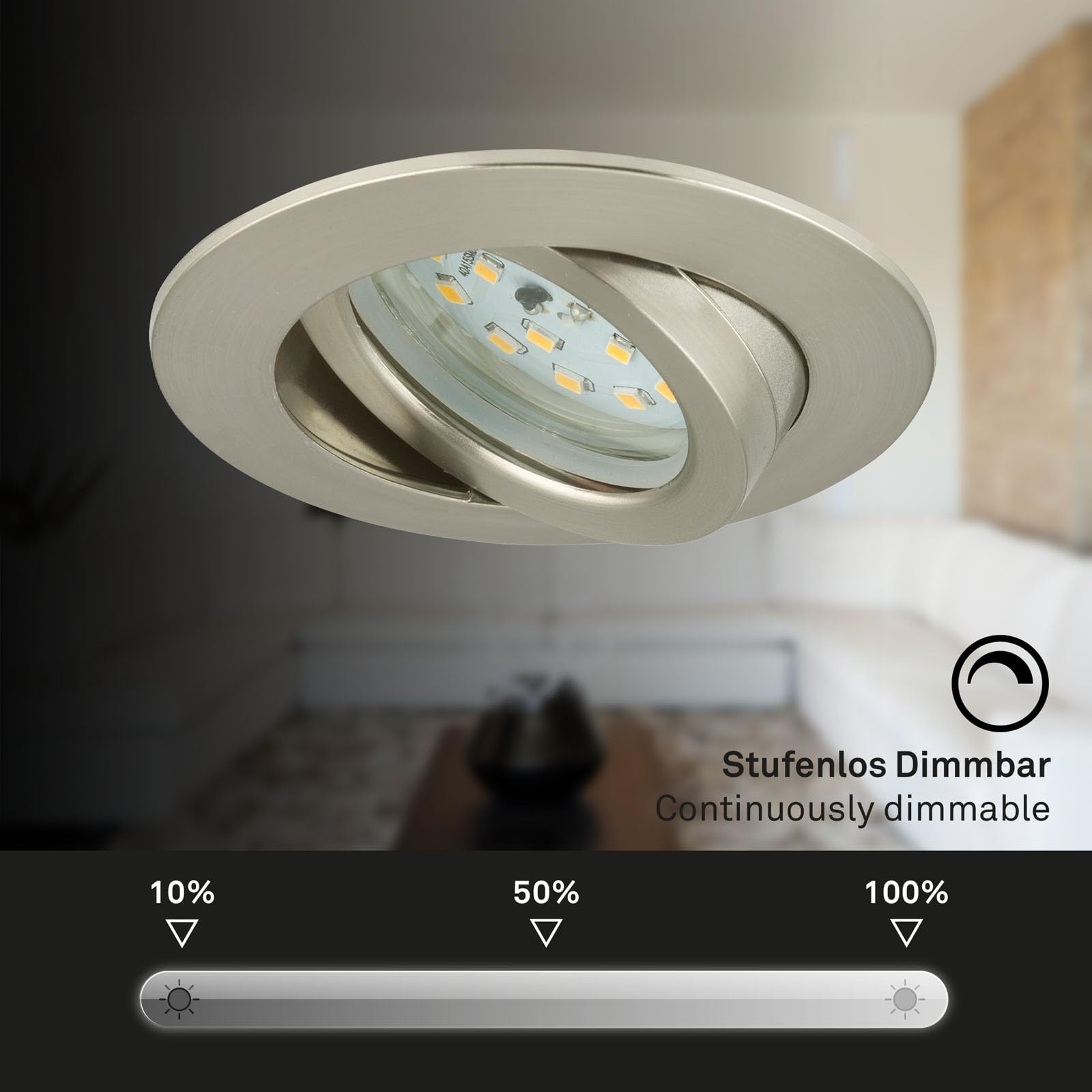 Briloner Leuchten LED Einbauleuchte, dimmbar, Einbaustrahler, LED Strahler, Spots, Deckenstrahler, Deckenspot, Lampen Wohnzimmer, LED Einbaustrahler 230v, Deckeneinbauleuchten, Einbaustrahler Set, schwenkbar, rund [Energieklasse A+]