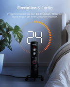 Pro Breeze 2500W Ölradiator mit 11 Heizrippen, Elektrischer Heizkörper, 24h Timer, Ölradiator energiesparend, 3 Heizstufen, Einstellbares Thermostat & Sicherheitsabschaltfunktion - schwarz