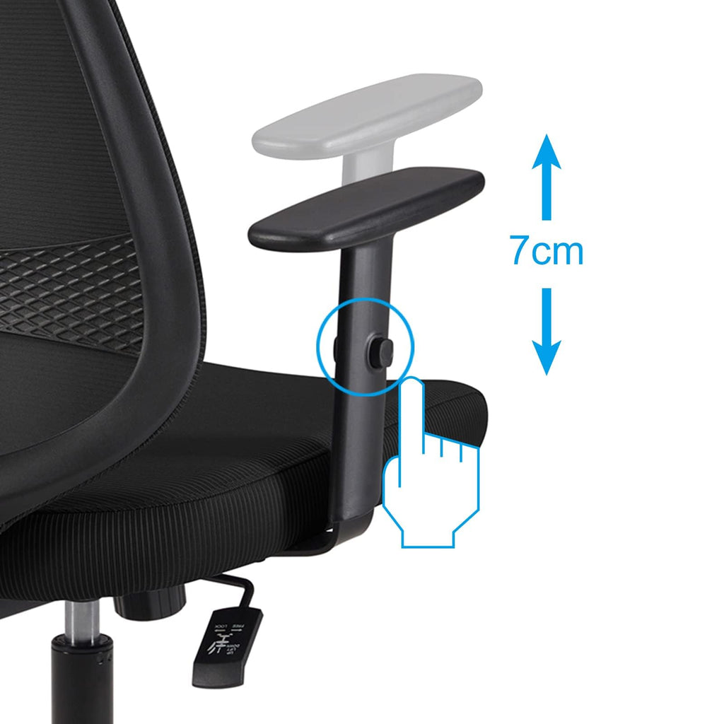 Amazon Basics Ergonomischer Bürostuhl, Schreibtischstuhl mit verstellbaren Armlehnen, Lendenwirbelstütze, Chefsessel aus Mesh-Gewebe, rückenfreundlich, einfache Montage, 63,5 x 58,4 x 91,4 cm, schwarz