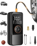 Elektrische Luftpump mit Akku, 150 PSI Luftpumpe für Fahrradpumpe, Tragbar Mini Kompressor mit Manometer & Doppelt-LED-Anzeige, 12V DC Elektrische Autoreifen für Autos, Motorräder, Fahrräder und Bälle