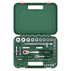 Bosch Ratschen Set 1/4" + 1/2", 57-teilig (Zwei robuste Ratschen; 55 Zubehöre; Hohes Drehmoment; Verriegelungsknopf; Intuitiver Richtungswechsel; Gebogener Hals; Ergonomischer Softgrip; Tragekoffer)