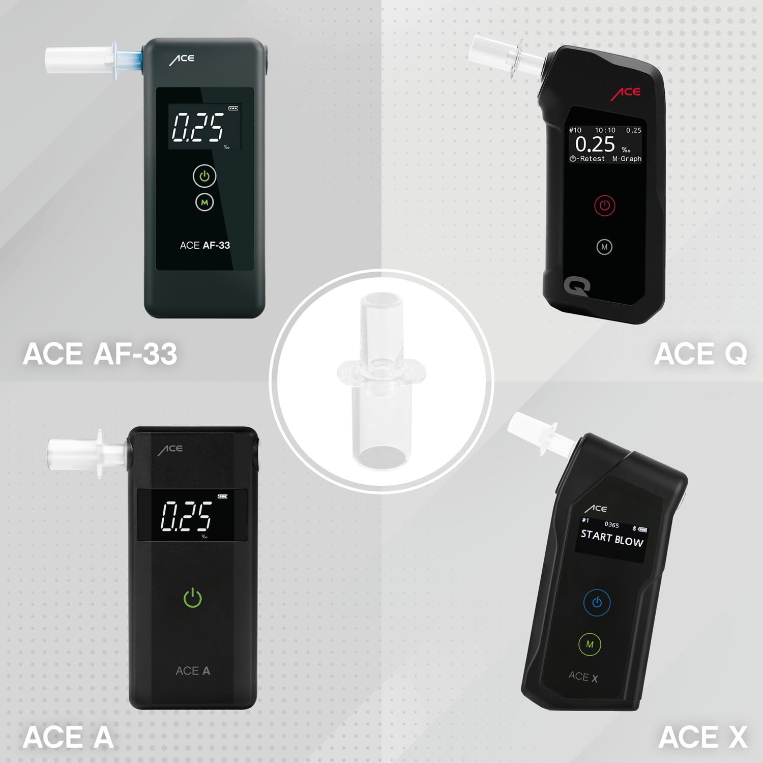 ACE Mundstücke für die Alkoholtester AF-33, A, Q und X - Packung mit 25 Promilletester-Mundstücken - 25er Mundstück-Packung