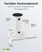 Goobay BeamerFlex Projektor-Deckenhalterung – für kleine bis mittlere Größen (bis zu 10 kg) – beweglich um 15° neigbar und 360° schwenkbar – Höhenverstellung – einfache Installation – Weiß 51896