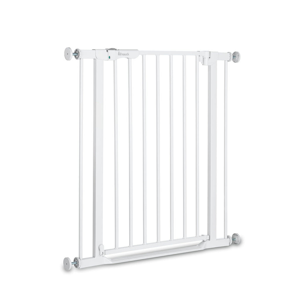 hauck Clear Step Autoclose 2, Weiß - Kinderschutzgitter Hundegitter Verstellbare Breite 75-80cm, 77cm Hoch, Selbstschließend, Flacher Einstieg, Beidseitige Einhand Öffnung, ohne Bohren