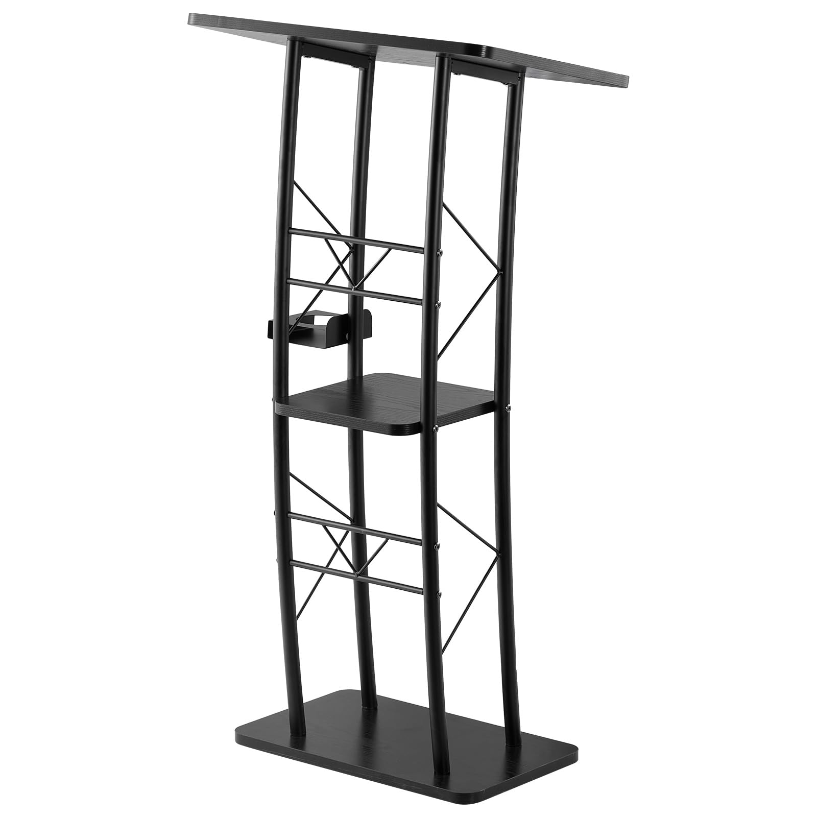 VEVOR Rednerpultständer Metall-Rednerpult (118 cm Höhe), gebogenes Stehpult mit breiter Lesefläche & offenem Ablagefach & Getränkehalter, für Klassenzimmer Hochzeiten Konferenzen Reden
