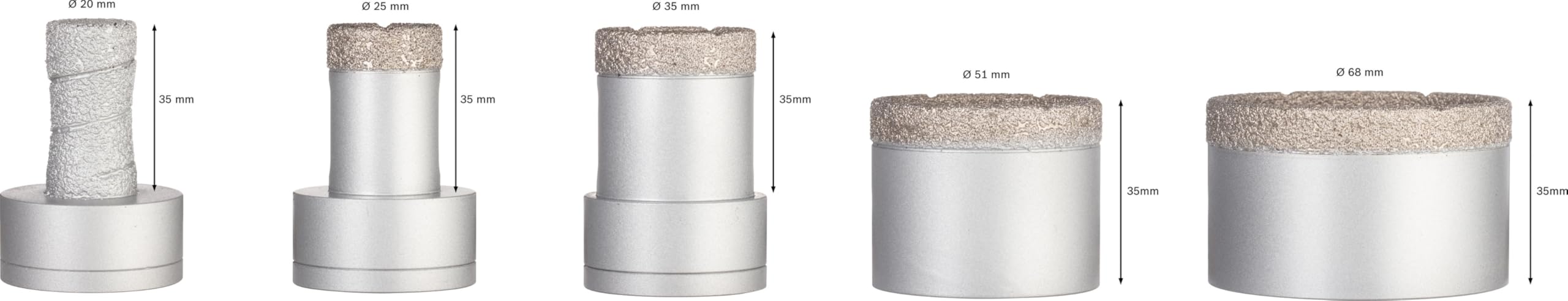 Bosch 5x PRO Ceramic dry Diamond Core Cutter Set for X-Lock und kleine Winkelschleifer (für Fliesen, Harte Fliesen, Ø 20,0, 25,0, 35,0, 51,0, 68,0 mm, Professional Zubehör Kleiner Winkelschleifer)