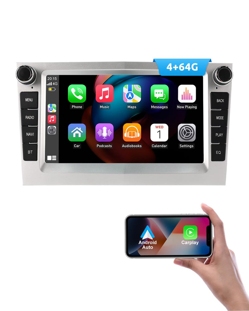 ESSGOO 4+64G Drahtloses Carplay und Android Auto Autoradio Für Vauxhall Opel Corsa C/D Zafira B Astra H Zafira b Meriva Vivaro Signum Combo mit 7 Zoll Touchscreen Bluetooth FM RDS GPS WiFi Silber