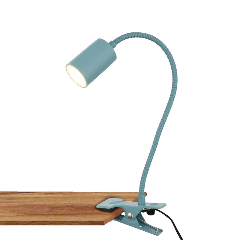 BRILONER - Schreibtischlampe mit Kabelschalter, Warmweiße Lichtfarbe, schwenkbar, Stecker, Leselampe, Klemmlampe, Klemmleuchte, Nachttischlampe, Leselicht Kinder, Bürolampe, 40cm hoch, Blau