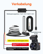VANTRUE USB-C Hardwire Kit mit 2 Stufen und Acc Kabel für alle Dashcams, 12V/24V zu 5V, Sicherungshalter mit Niederspannungsschutz, 24Std. Parkmodus, kompatibel mit Anderer USB-C Dashcam