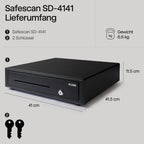 Safescan SD-4141 Standard-Duty Kassenschublade mit 4 Fächern für Banknoten und 8 für Münzen - Kassenlade mit RJ-12 Anschluss (z.B. Registrierkasse) - Solide Kassenschublade von 41,5 x 41,5 x 11,5 cm