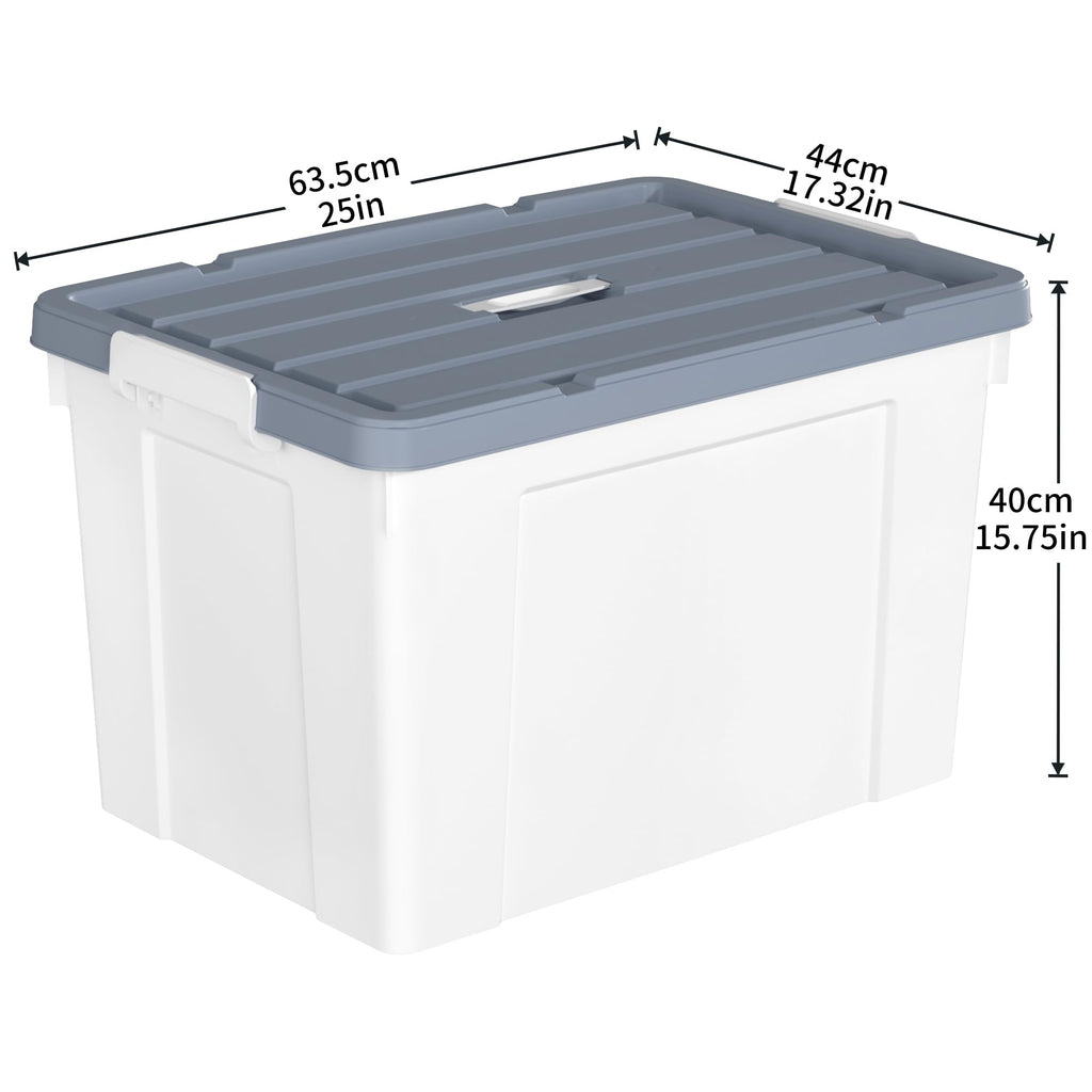 Cetomo 90L*4 Aufbewahrungsboxen, Tragbare Plastikboxen mit Deckeln, Organizer-Behälter mit Griff und Clips, Stapelbar, Ineinander Nestbar, für Zuhause und Büro, Weiß, 90L-4er Pack