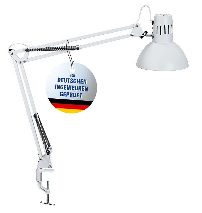 Maul LED Schreibtischlampe MAULstudy | verstellbare Klemmleuchte mit Gelenkarm für Büro, Arbeitszimmer und Schreibtisch | elegante Bürolampe aus Metall | exklusive LED-Leuchtmittel | Weiß