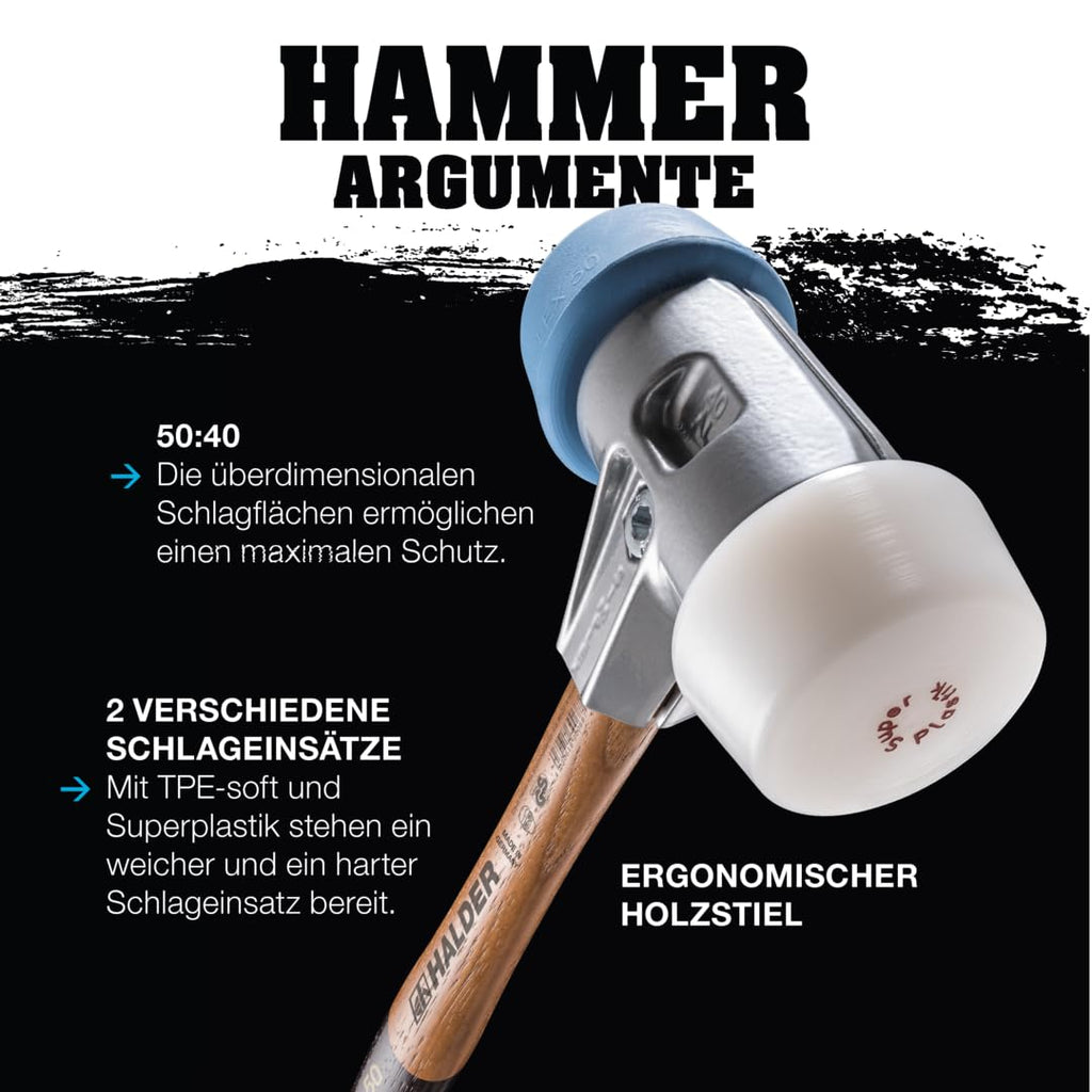SIMPLEX-Schonhammer, TPE-soft/Superplastik; mit Tempergussgehäuse und hochwertigem Holzstiel | D=50 mm | 3017.051