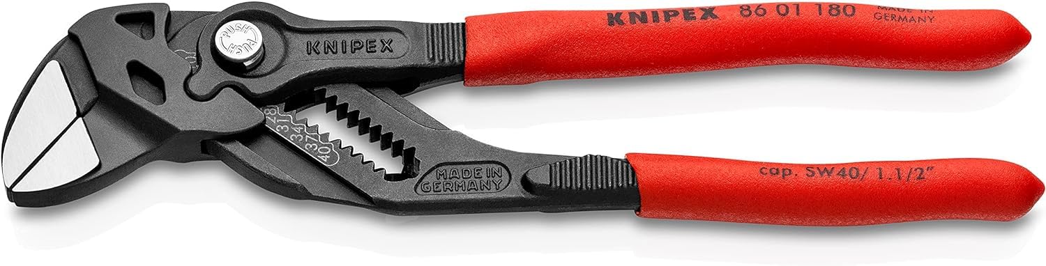 KNIPEX Zangenschlüssel Zange und Schraubenschlüssel in einem Werkzeug auf SB-Karte mit rutschhemmendem Kunststoff, 86 01 180 SB
