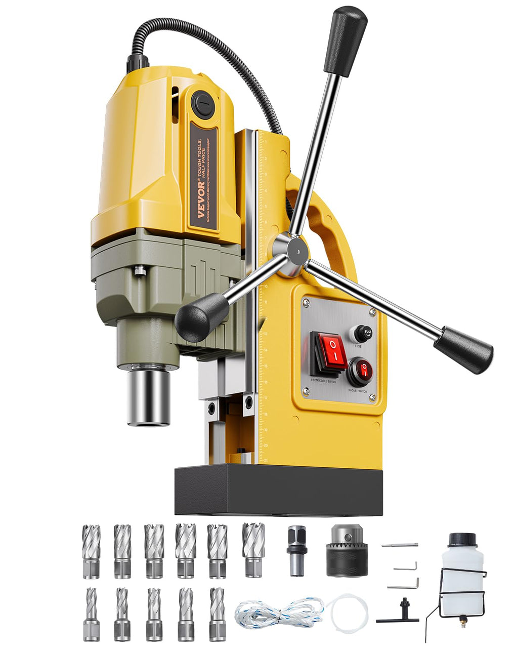 VEVOR Tragbare elektrische Säulenbohrmaschine, 1400 W Motor, 40 mm Bohrdurchmesser, mit 11 Bohrspitzen für Kernbohrung, Geschwindigkeit von 800 U/min, Metallbohrmaschine