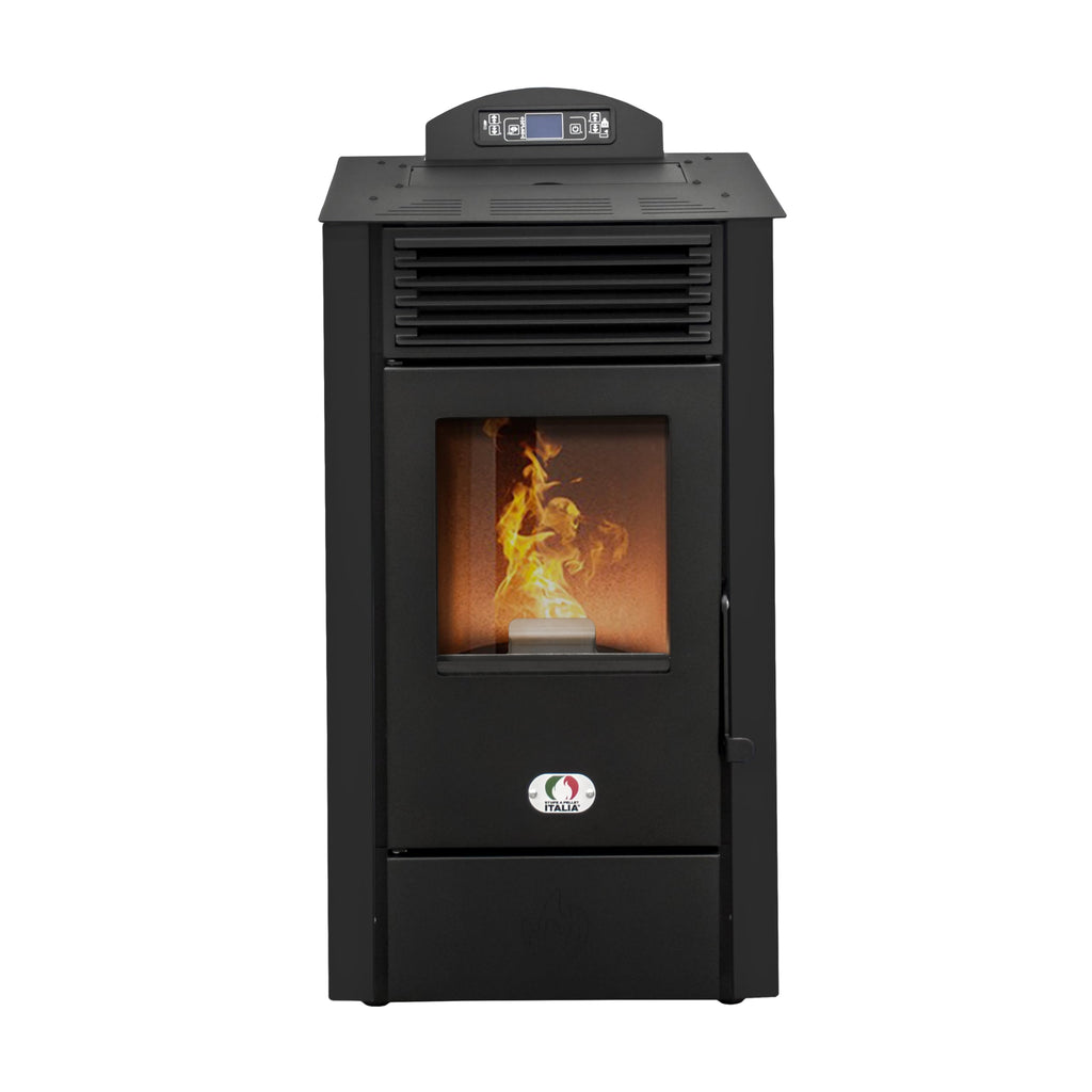 STUFE A PELLET ITALIA California 8 KW | Pelletöfen Effizienz 91% Heizt 70m² Autonomie 20 Std. Programmierbar 5 Geschwindigkeiten und Leistungsstufen Kompaktes Design 24 Monate Garantie Schwarz