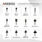 Arebos Oberfräse mit Koffer (1200 W, Ø 6 und 8 mm, Drehzahlregelung, Parallelanschlag, Reduzierstück, Kopierhülse, Absaugadapter, inkl. Zubehör) inkl. Fräser Set 12-teilig