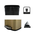 Spirella - Badezimmer Mülleimer mit Fußpedal Modell Akira - Hochwertiger Edelstahl - Leise Schließfunktion Easy-Close - Gebürstetes Gold - 5L - Badaccessoires